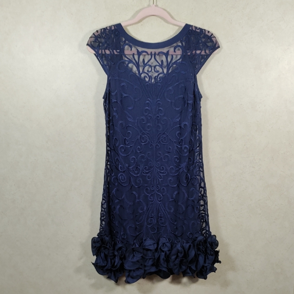H180 Jessica Simpson navy blue lace & ruffles mini dress 2 NEW